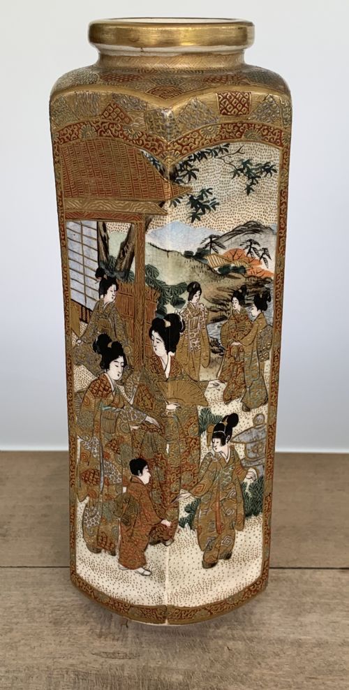 BEAUTIFUL LARGE HEXAGONAL MEIJI PERIOD SATSUMA VASE ATTRIBUTED TO HATTORI ZO - ADDITIONAL PHOTO 1