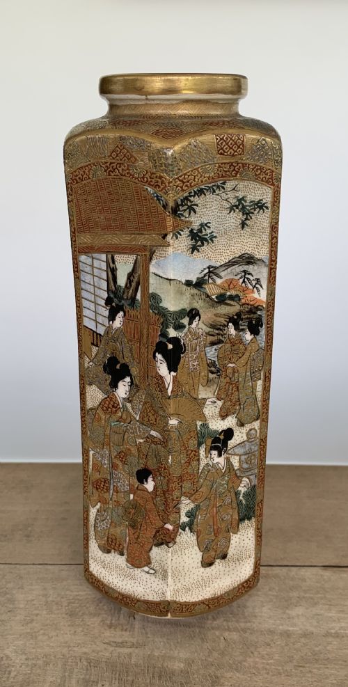 BEAUTIFUL LARGE HEXAGONAL MEIJI PERIOD SATSUMA VASE ATTRIBUTED TO HATTORI ZO - ADDITIONAL PHOTO 2