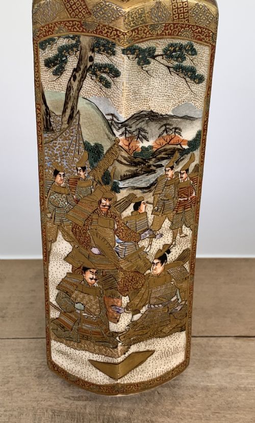 BEAUTIFUL LARGE HEXAGONAL MEIJI PERIOD SATSUMA VASE ATTRIBUTED TO HATTORI ZO - ADDITIONAL PHOTO 4