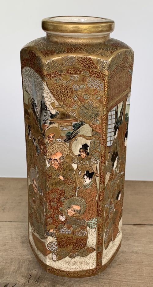 BEAUTIFUL LARGE HEXAGONAL MEIJI PERIOD SATSUMA VASE ATTRIBUTED TO HATTORI ZO - ADDITIONAL PHOTO 9