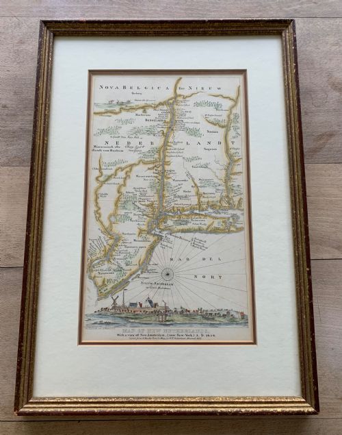 ANTIQUE MAP OF NEW NETHERLANDS WITH A VIEW OF NEW AMSTERDAM NOW NEW YORK AD 1656 FROM DT VALENTINES MANUAL 1852 - ADDITIONAL PHOTO 1