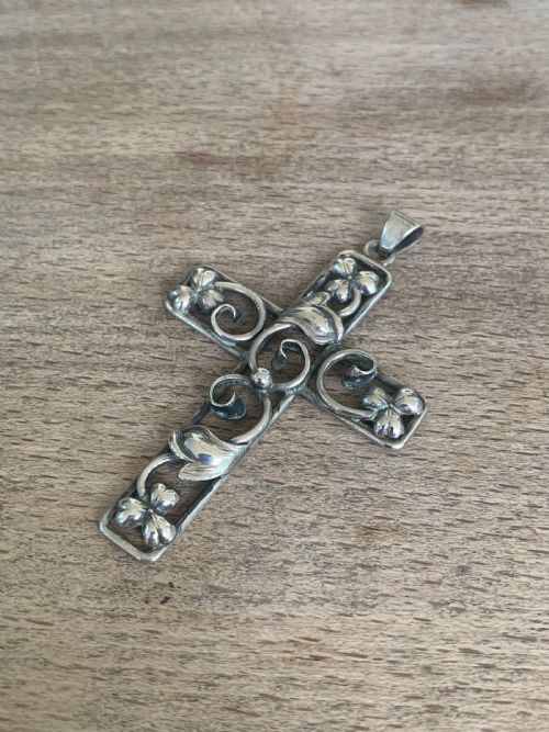 ANTIQUE CONTINENTAL SILVER ARTS CRAFTS RELIGIOUS CROSS - ADDITIONAL PHOTO 1