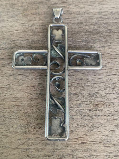 ANTIQUE CONTINENTAL SILVER ARTS CRAFTS RELIGIOUS CROSS - ADDITIONAL PHOTO 4
