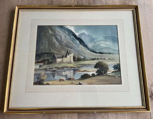 EMERSON H GROOM ARE 18901983 WATERCOLOUR KILCHURNE CASTLE LOCH AWE SCOTLAND - ADDITIONAL PHOTO 1
