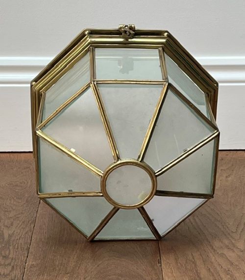 EXCEPTIONAL ART DECO BRASS AND GLASS OCTAGONAL CEILING LIGHT OR LANTERN