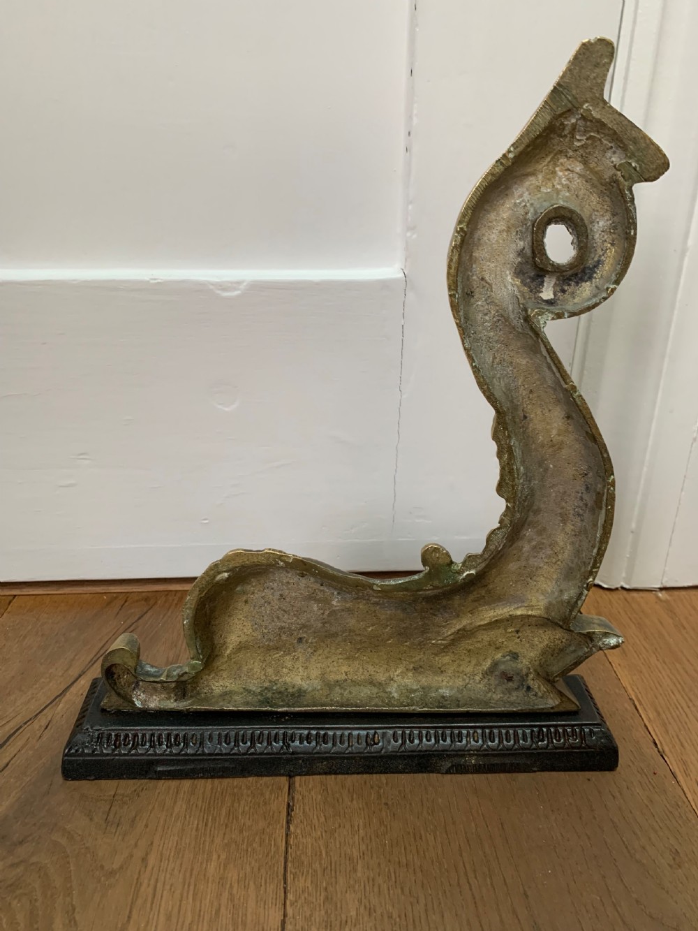 Victorian Brass Mythical Fish or Dolphin Doorstop Door Stop Porter on Cast Iron Base View V