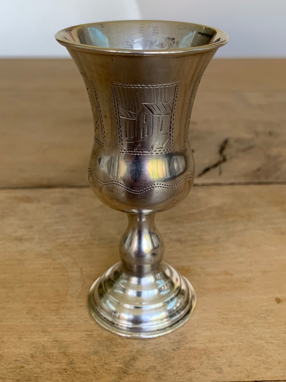 Charming Antique Russian Silver Kiddush Cup, 84 Zolotniks, 1892-1908 Period