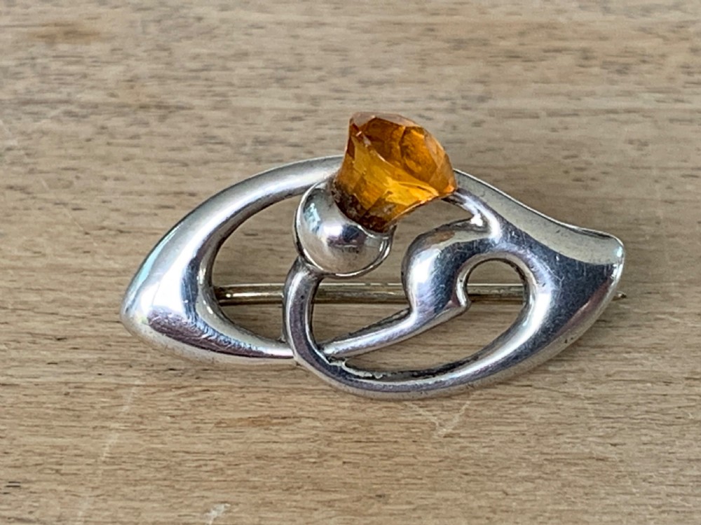 Antique Charles Horner Silver and Citrine Thistle Brooch, Chester 1909