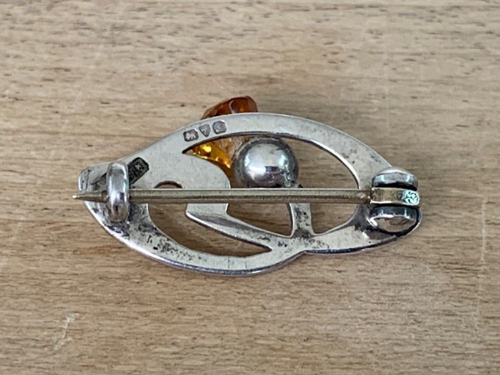 Antique Charles Horner Silver and Citrine Thistle Brooch, Chester 1909 View II