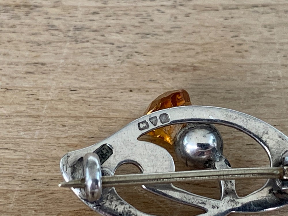 Antique Charles Horner Silver and Citrine Thistle Brooch, Chester 1909 View III