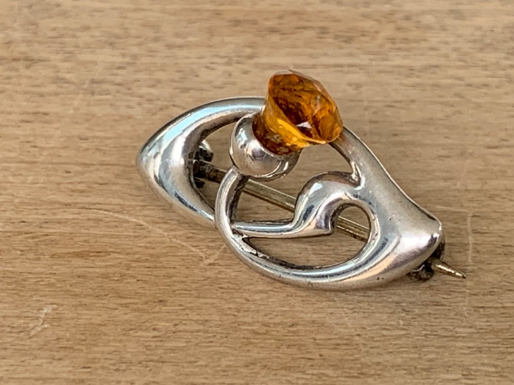 Antique Charles Horner Silver and Citrine Thistle Brooch, Chester 1909 View IV