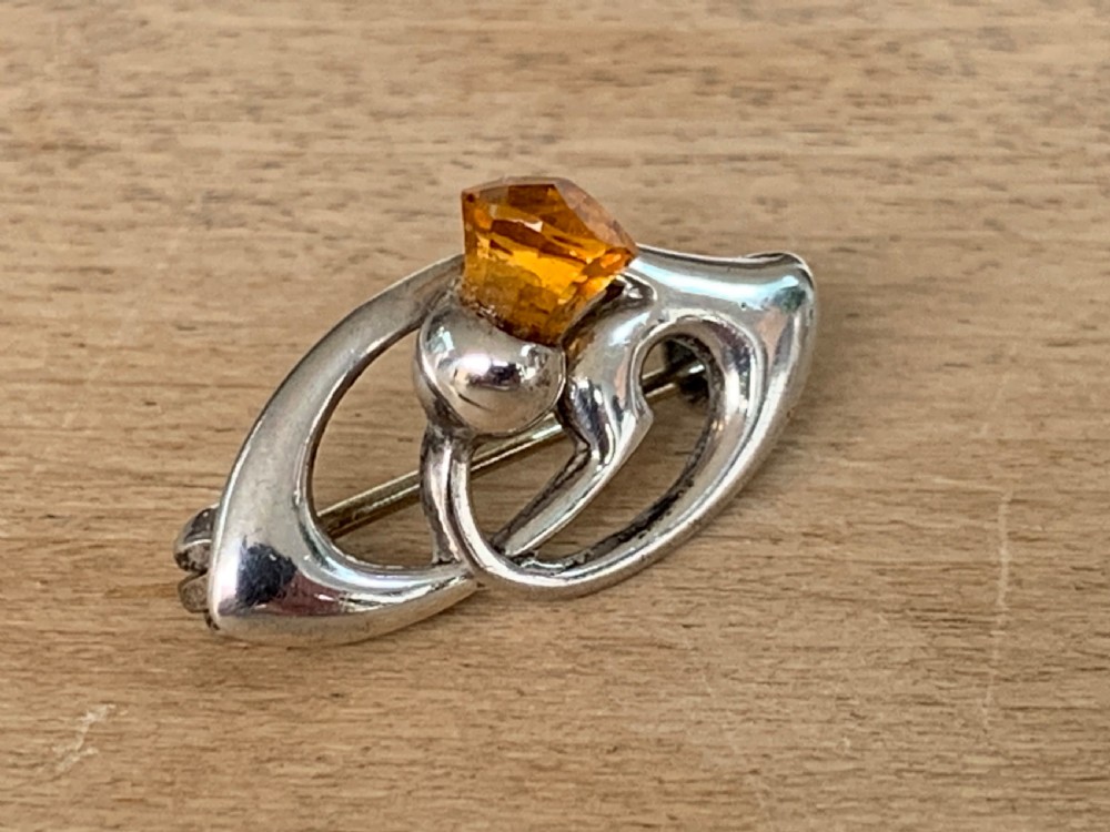 Antique Charles Horner Silver and Citrine Thistle Brooch, Chester 1909 View V