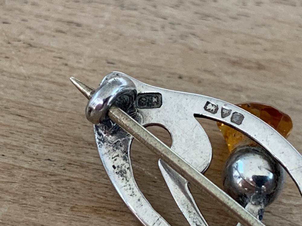 Antique Charles Horner Silver and Citrine Thistle Brooch, Chester 1909 View VI