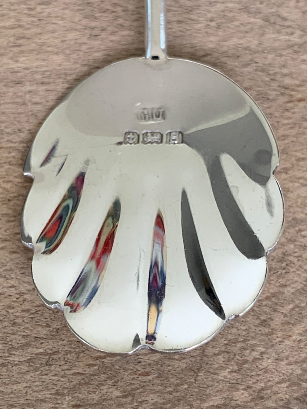 Antique Silver and Glass Apple Shaped Preserve Jar or Pot and Spoon, by George Unite, Birmingham, 1917 View VI