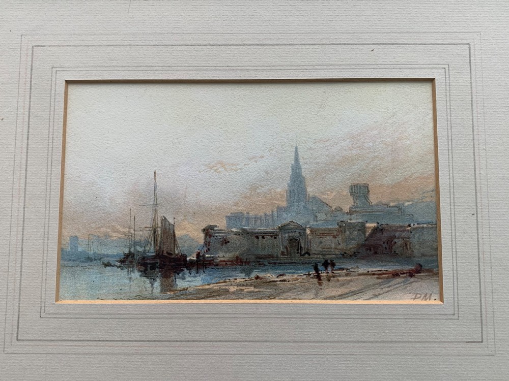 Paul Marny, French/British, (1829-1914), watercolour on paper. St Malo or a View of Antwerp from the Scheldt