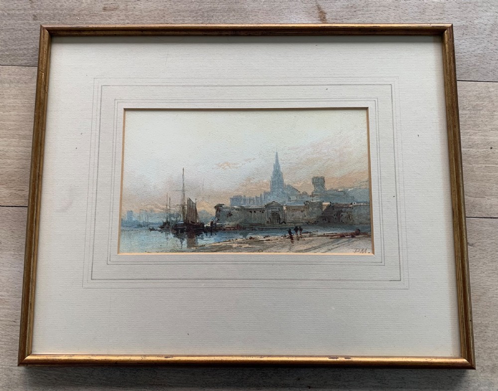 Paul Marny, French/British, (1829-1914), watercolour on paper. St Malo or a View of Antwerp from the Scheldt View II