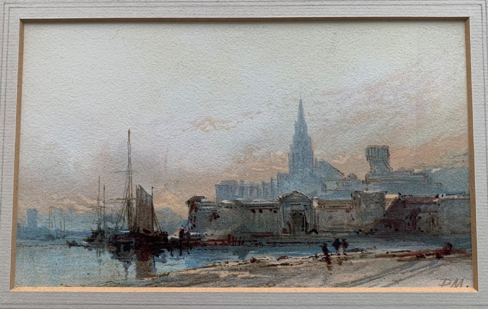 Paul Marny, French/British, (1829-1914), watercolour on paper. St Malo or a View of Antwerp from the Scheldt View III
