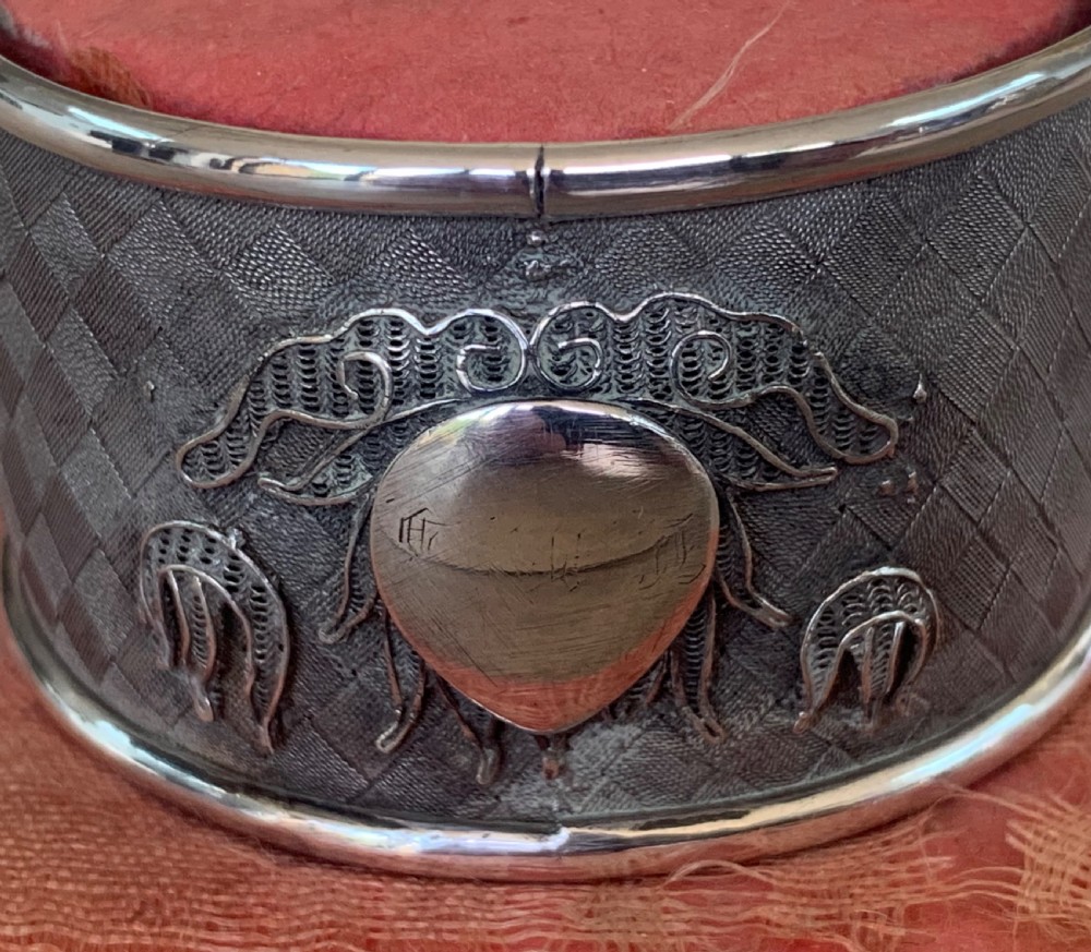 Very Interesting 19thC Chinese White Metal Napkin Ring with Lotus Flower Decoration by Cutshing, Canton View IV