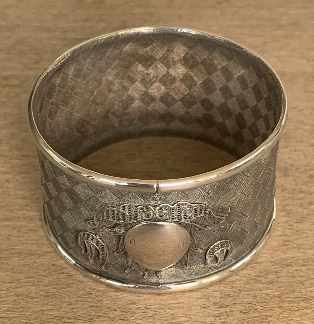 Very Interesting 19thC Chinese White Metal Napkin Ring with Lotus Flower Decoration by Cutshing, Canton View VII