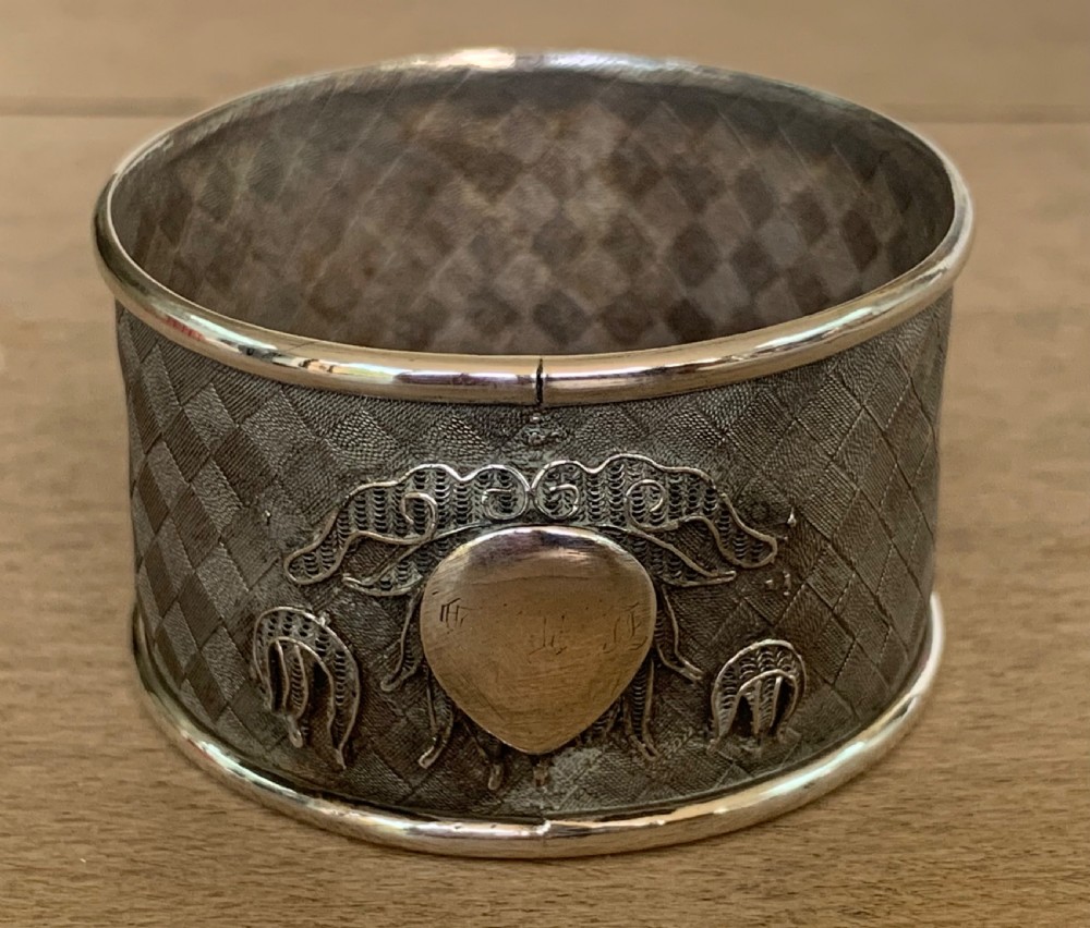 Very Interesting 19thC Chinese White Metal Napkin Ring with Lotus Flower Decoration by Cutshing, Canton View VIII