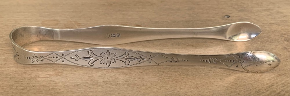 Fine Georgian Bright Cut Silver Sugar Tongs by Peter, Ann and William Bateman London 1800 View II