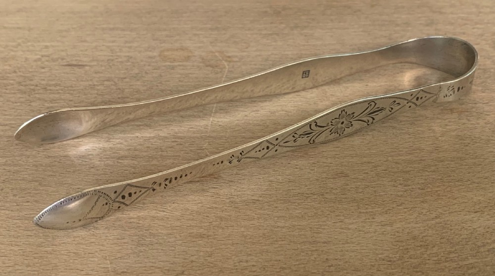 Fine Georgian Bright Cut Silver Sugar Tongs by Peter, Ann and William Bateman London 1800 View XII