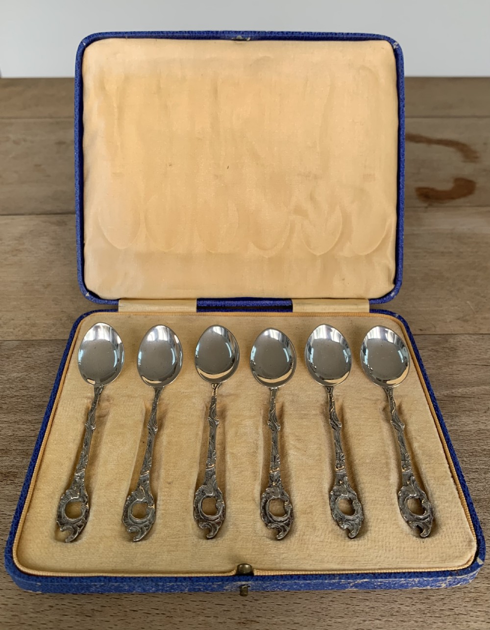 Boxed Set of Six Sterling Silver Spoons Retailed by Black & Cie. Buenos Aires