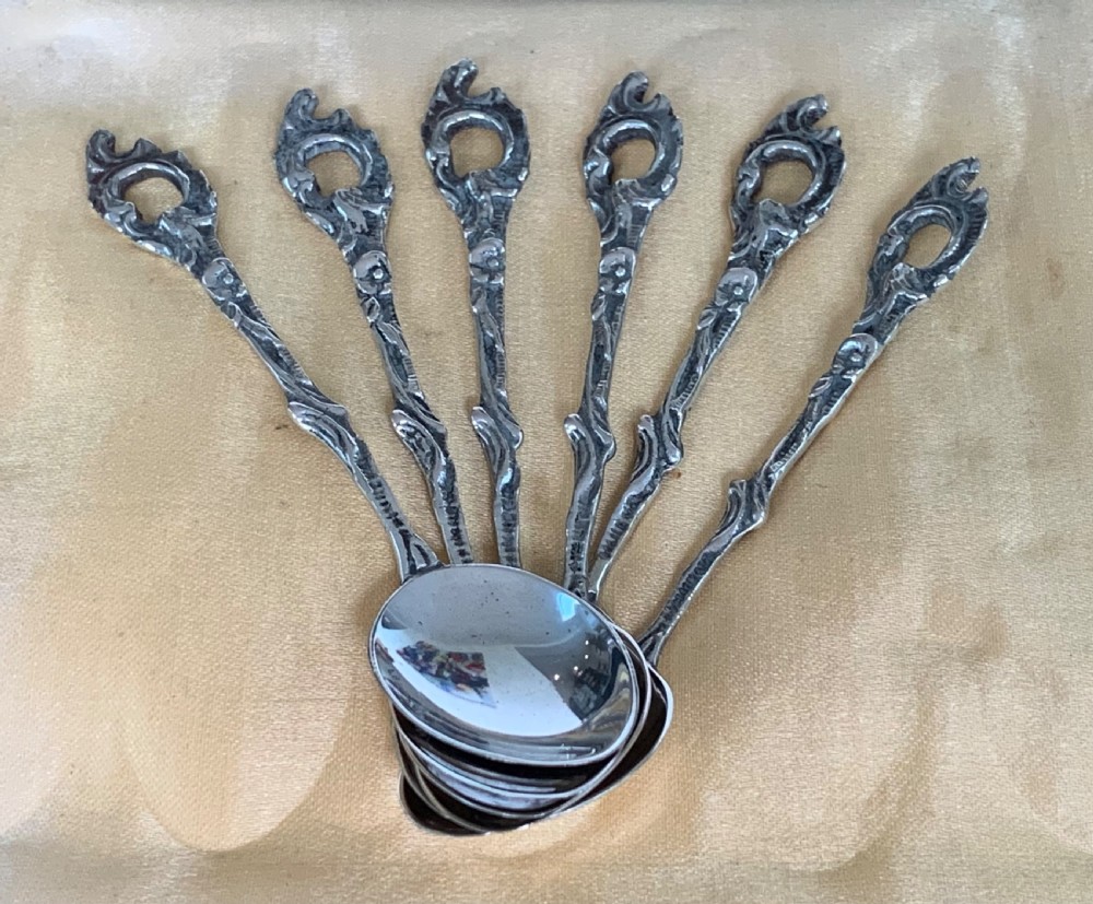Boxed Set of Six Sterling Silver Spoons Retailed by Black & Cie. Buenos Aires View VI