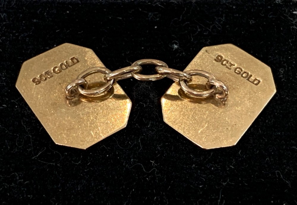 Vintage 9ct Yellow Gold Art Deco Style Engine Turned Cufflinks View V
