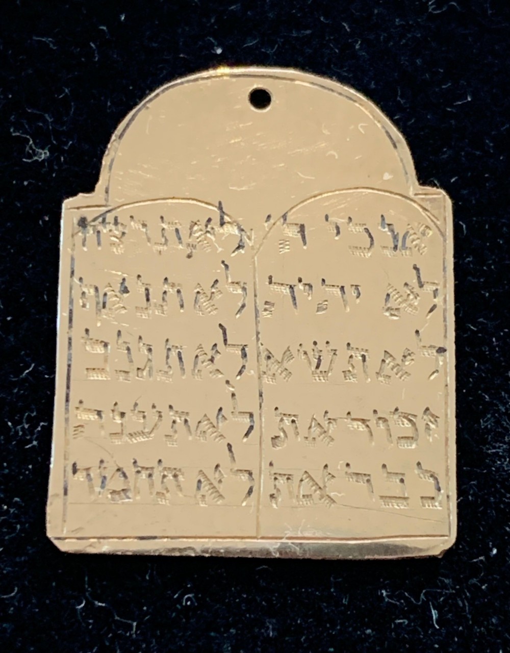 Vintage 14ct Gold Amulet Pendant of the 10 Commandments in Hebrew. Judaica Interest