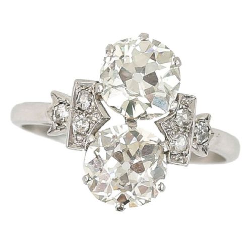 Art Deco Platinum 2.48ct Old European Cut Two Stone Diamond Ring, Circa 1920