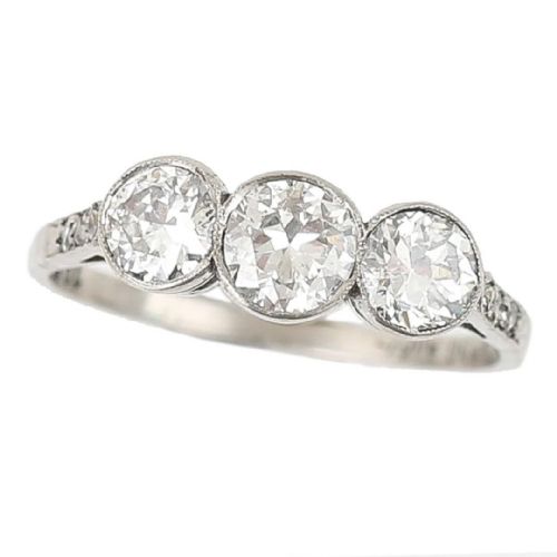 Art Deco 18ct White Gold Three Stone Early Brilliant Cut Diamond Ring, Circa 1920