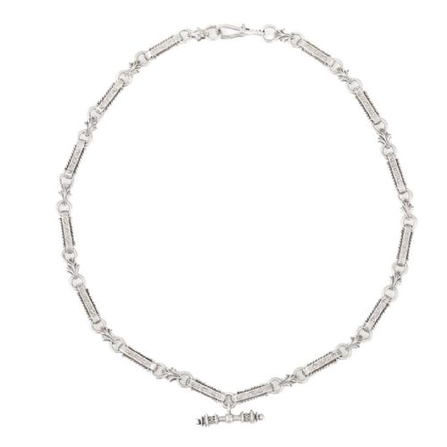 Mid Century Silver Fancy Link Necklace with T-Bar, Circa 1960