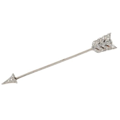 Art Deco Platinum Old Cut Diamond Jabot Brooch, Circa 1920