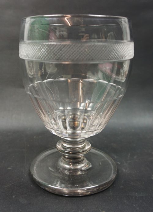 A LARGE BARREL SHAPED CRYSTAL GLASS RUMMER WITH BAND OF STRAWBERRY DIAMONDS ENGLISH C1790