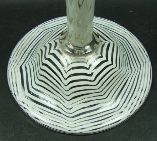 A GLASS TALL CRYSTAL GLASS LILY VASE WITH WHITE CANE DECORATION AND PINK TRAIL POWELL OR NAZEING LONDON C1900 - ADDITIONAL PHOTO 2
