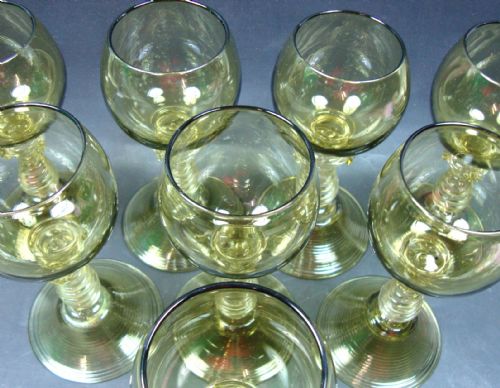 A SET OF EIGHT TALL PALE GREEN GLASS ROEMERS BOHEMIA C1880 - ADDITIONAL PHOTO 1