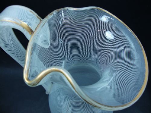 A CRYSTAL GLASS WINE JUG WITH WHITE GLASS LATTICINIO DECORATION BACCARAT FRANCE C1860 - ADDITIONAL PHOTO 1