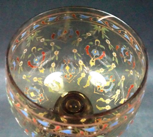 A LARGE PALE GREEN GLASS ROEMER WITH POLYCHROME ENAMEL DECORATION FRITS HECHERT BOHEMIA C1910 - ADDITIONAL PHOTO 1