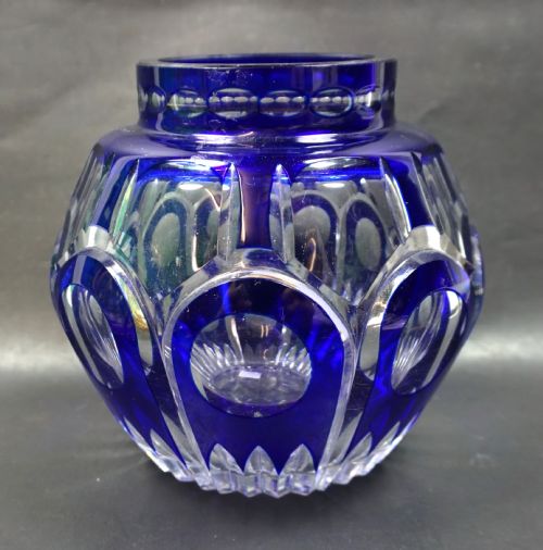A BLUE OVER CRYSTAL GLASS VASE JOSEPH SIMON FOR VAL ST LAMBERT BELGIUM C1930