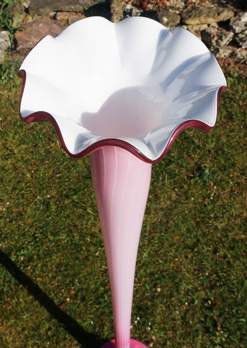 A VERY TALL PINK WHITE CASED GLASS LILY VASE LONDON C1890 - ADDITIONAL PHOTO 1