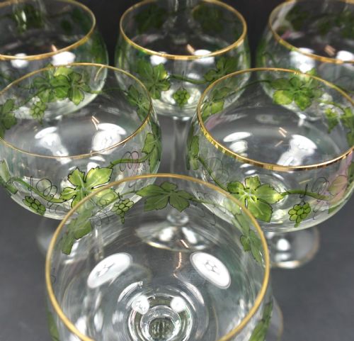 A SET OF THERESIENTHAL CRYSTAL HOCK GLASSES WITH ENAMEL DECORATION C1910 - ADDITIONAL PHOTO 1