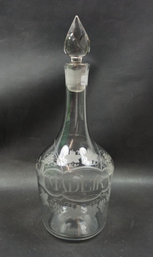 A LARGE SHOULDER DECANTER ENGRAVED WITH A 'MADEIRA' LABEL ENGLISH C1770