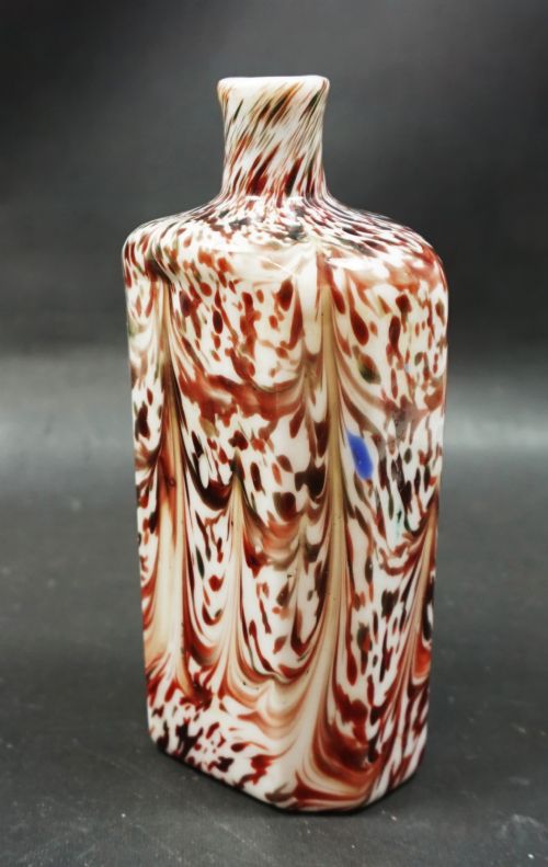 A RECTANGULAR MILK GLASS FLASK WITH SPLATTERED DECORATION SWISS C1750
