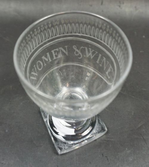 A POSSIBLY UNIQUE SMALL RUMMER ENGRAVED 'WOMEN WINE' ENGLISH C1780 - ADDITIONAL PHOTO 1