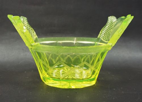A URANIUM GLASS DISH BOHEMIA C1820 NO UV IN THIS PICTURE JUST NATURAL LIGHT