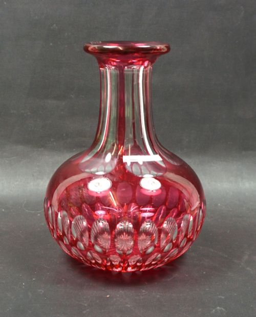 A Cranberry Over Crystal Glass Carafe, English C.1860