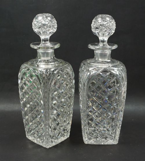 A Pair of Crystal Glass Square Section Tapered Decanters, English C.1910