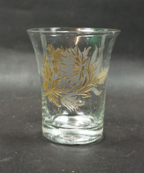 A Small Glass Tumbler with Engraved and Gilded Flower, La Granja De San Ildefonso Spain C.1760