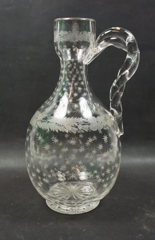 A Crystal Glass Wine Jug Engraved with the Flowers of the Union and Stars, English C.1870